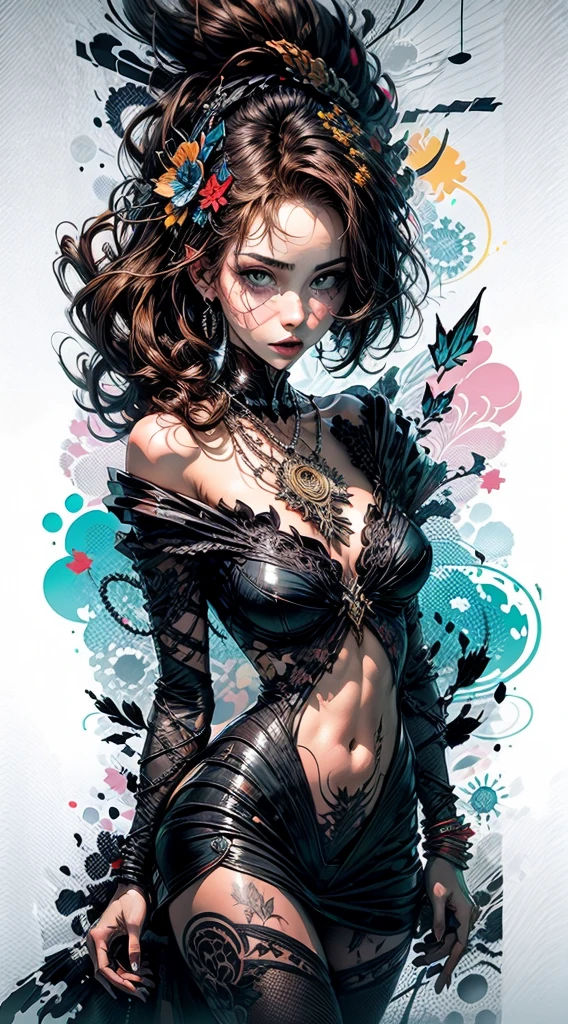 official art, unity 8k wallpaper, ultra detailed, beautiful and aesthetic, masterpiece, best quality, (zentangle, mandala, tangle, entangle), (fractal art:1.3) , 1girl, extremely detailed, dynamic angle, cowboyshot, the most beautiful form of chaos, elegant, a brutalist designed, vivid colours, romanticism, by james jean, roby dwi antono, ross tran, francis bacon, michal mraz, adrian ghenie, petra cortright, gerhard richter, takato yamamoto, ashley wood, atmospheric, ecstasy of musical notes, streaming musical notes visible