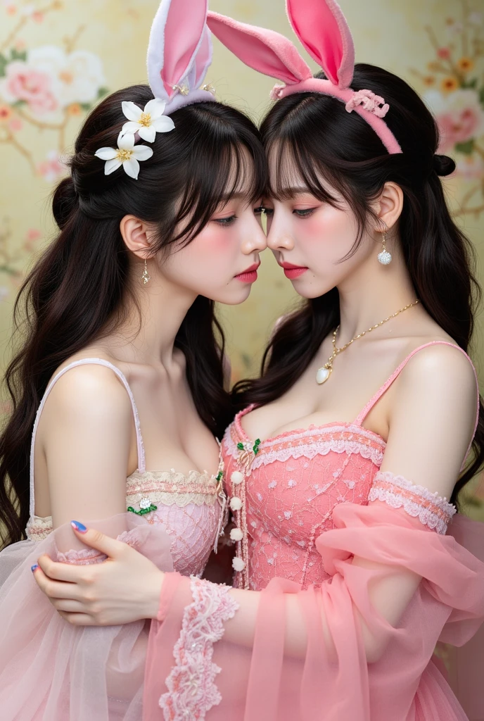 (highres),(realistic)
Renaissance, Vintage:1.4, 2 very young Girls, close friends and lovers, Frilled Dress, low cleavage, Long Sleeves, Jewelry, Window, Indoor, Detailed Face, Soft Lighting, Delicate Textures, Antique Furnishings, Elegant Pose, Hugging and kissing on mouth, hands on boobs, Subtle Colors