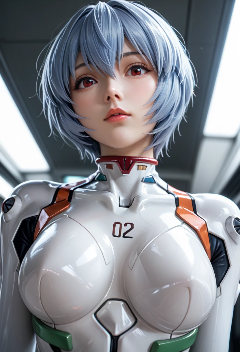 animetoreal,soft light, masterpiece, best quality,high quality,delicate face, realistic,photorealistic,1girl,
Ayanami Rei,white bodysuit,red eyes,pilot suit,short hair,blue hair,bangs,interface headset,turtleneck,hair between eyes