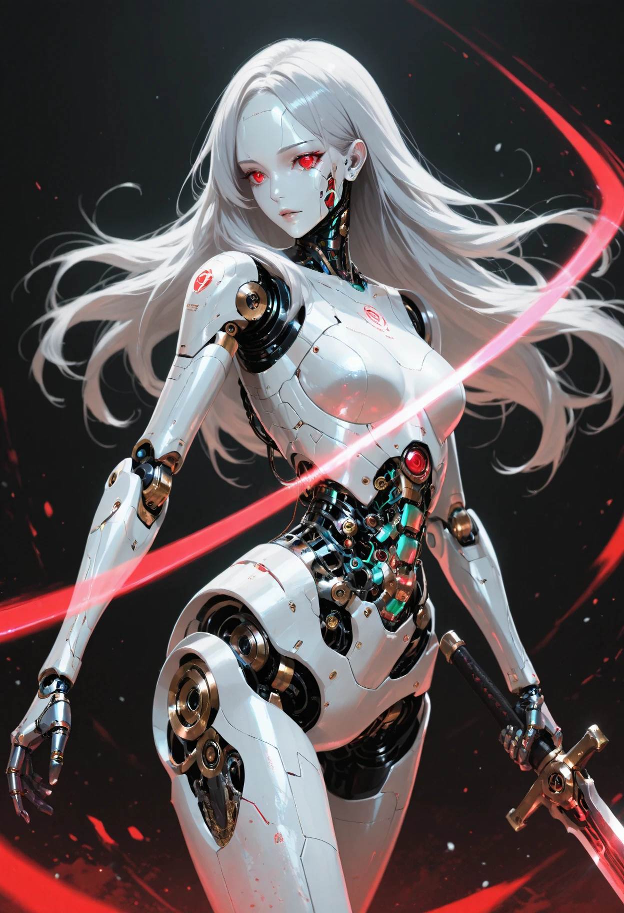 Beautiful Face,face is Japan, 1 Woman, Big, Curvaceous,(8k, RAW photo, top quality, masterpiece: 1.2)(Realistic, Photorealistic: 1.37) (Blood vessel attached to tube)((((Bikini Cyborg robot parts)))), (Light gray hair), Long hair, Wavy hair, Twin tails, Medium shot, ((Seductive smile) ), (Black Eyes), Hime Cut,From Below,(whole body),posing,,Inside the lab,( Blood vessel connected to a tube),((Mechanical vertebrae attached to the back)),((Mechanical neck attached to the neck)),(Wire and cable attached to the head and body),(Character Focus),Science Fiction,
