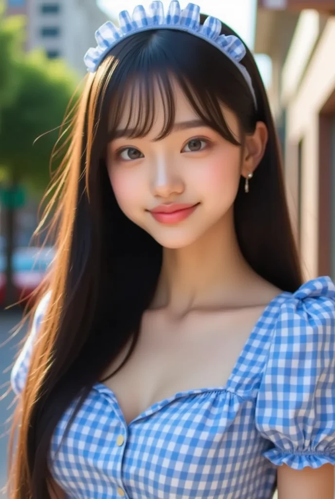 High resolution, masterpiece, 1girl, A very cute face like an idol, Looks like a young face, 18 year old, Gentle and cute, A kind smile, Cleavage, school uniform, schoolyard with beautiful sunset,  whole body, RAW Photos, Genuine, live-action, Artistic,