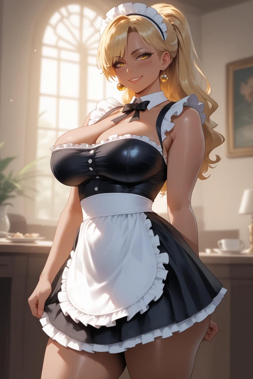 (best quality). (Ultra Detalhado). (1girl), Olhando para o Viewer. (Antecedentes detalhados). belos olhos detalhados. rosto delicado e bonito. (high saturation), seios grandes, droopy breasts, (((sexy maid outfit))), off shoulders, (((Hot cleavage)))