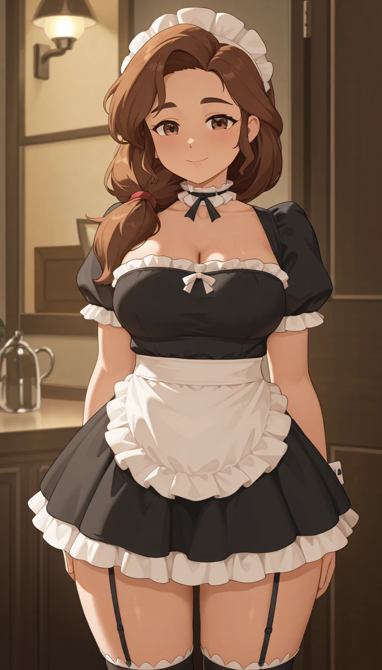 best quality, masterpiece, highres, solo, (franka_arknights:1.10), (maid:1.40), (long maid dress:1.15), 21 