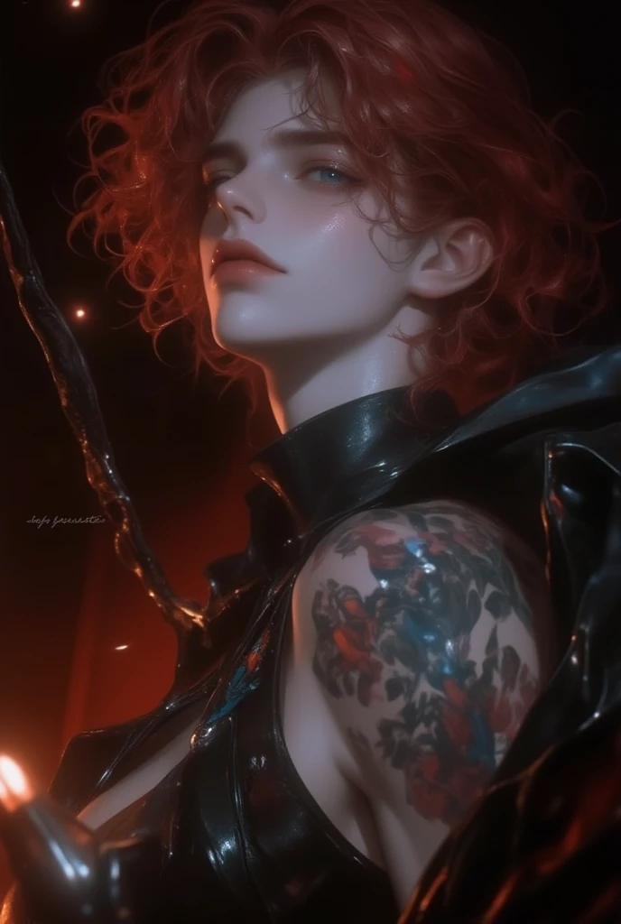 a muscular masculine man with short pink hair, wearing a gothic dress, androgynous face, (best quality,4k,8k,highres,masterpiece:1.2),ultra-detailed,(realistic,photorealistic,photo-realistic:1.37),extremely detailed eyes and lips,detailed skin and face,cinematic lighting,moody lighting,dramatic lighting,dramatic pose,detailed background,intricate pattern,vibrant colors