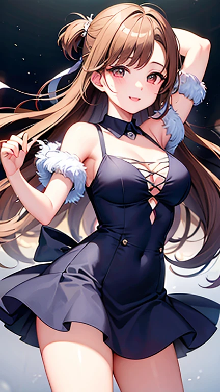 ((masterpiece, Highest quality, High resolution, 超High resolution, Pixel perfect, Written boundary depth, 4K, RTTX 10.0, High resolution))), 1 person, single, alone, Beautiful Anime, Beautiful art style, Anime characters, ((Shortcuts, bangs, Dark brown hair)), ((Green Eyes:1.4, Round eyes, Beautiful eyelashes, current eyes)), ((Smooth texture:0.75, Anime CG style)), ((Dynamic Angle, close)), Perfect body, (cute), Normal chest, whole body, ((4K, 8k, Highest quality, Perfect Fingers: 1.3, Perfect Anatomy: 1.3, Background Blur)), whole bodyアングル, Bunny girl illustration, The character is wearing a charming bunny girl outfit.。, The costume is a black leotard with a rabbit ear headband.、White cuffs and collar、And it is characterized by a small tail.。, She strikes a confident pose、She has a slightly provocative smile。, The background exudes a chic and stylish atmosphere, reminiscent of a club or lounge.、The scene gives an overall impression of being glamorous and sophisticated.。