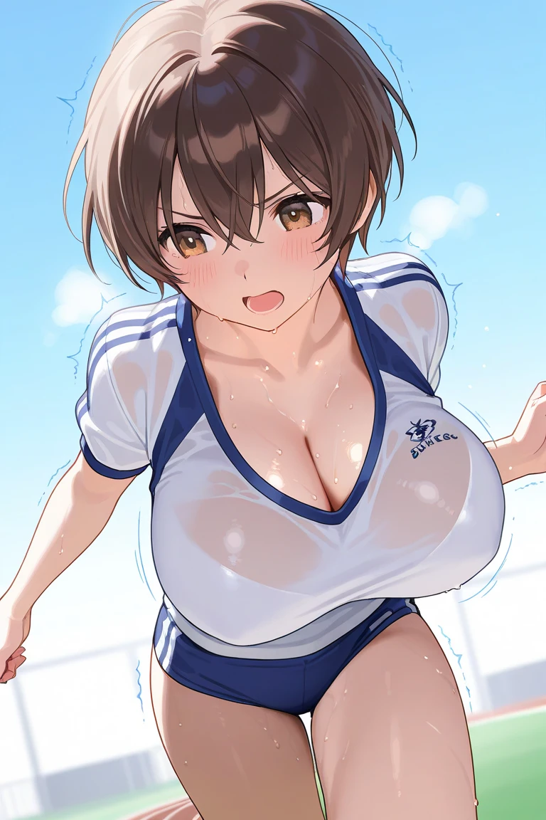 {{{{{16k,Ultra High-resolution realistic photograph of neat virgin first-year junior high school girl's in School-designated gym uniform with junior high ribbon as pretty as a actress in Grass schoolyard, She's in the first year of middle school, but she's too well developed, her cleavage tits are too beautiful, Her bra is showing through under her gym clothes, Aura of being irresistible, but a virgin}}}}},{{Extremely detailed}},{{{{{dye her cheeks flush and integrated her head pure small, thick lips, Enchanting thick gross idol's Lips, She's a volleyball player so she has big boobs}}}}},{{{{{dark colored bang ponytail hair}}}}},{{{{{She get more attractive and smoother her body, her expression and appearance are transformed into that of a pure, Her white tits are so fluffy, and are depicted in great detail, but her sex appeal from her cleavage fills the schoolyard, her bodyline and tits and hips are getting cuter and cuter, She has been reborn as a pretty one-in-a-thousand-year girl with a sparkling aura of cuteness}}}}}