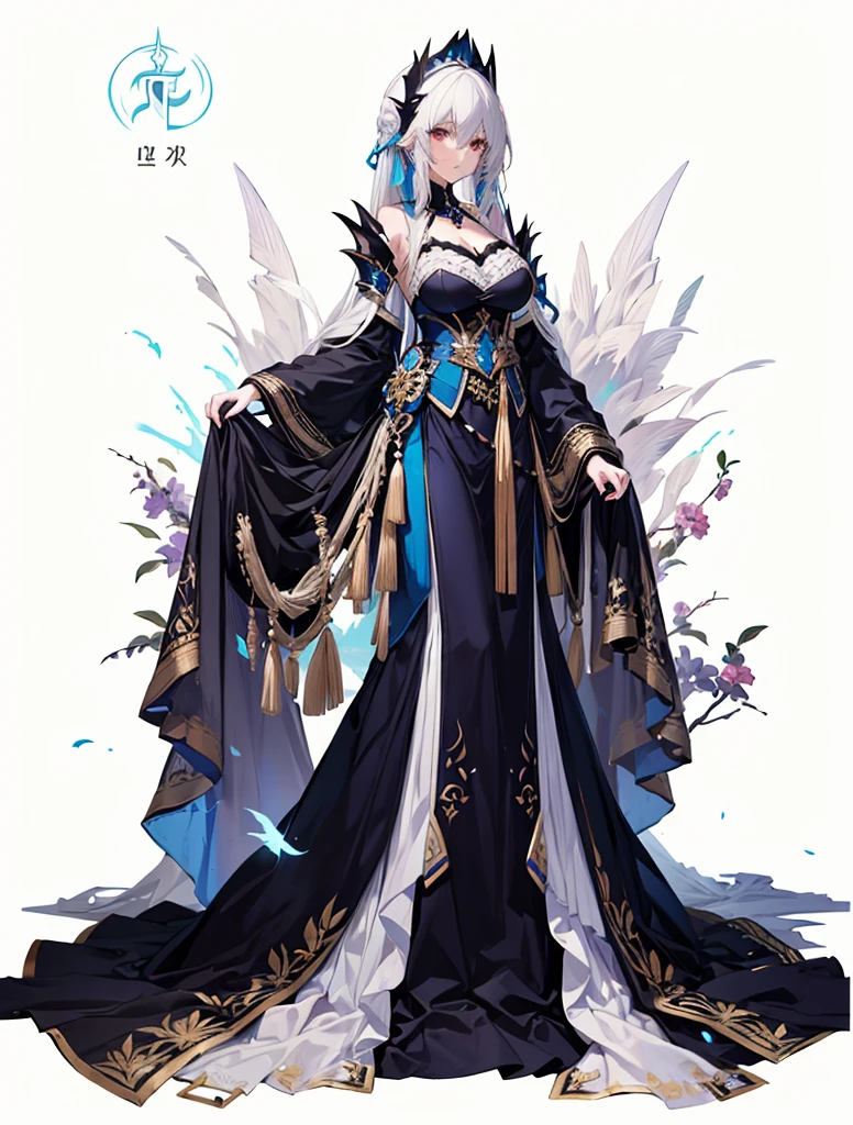 trading card style, art nouveau, standing, detailed face, detailed eyes, beautiful blue eyes, slender woman, divine, long ponytail, big breasts, black and gold bikini