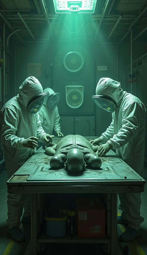 drawing of a man in a hospital room with a mannequin, dead body, strange and frightening liminal space, scary horror, scary mood, realistic horror, humanos irradiados, reality of horror, Scene from horror, alien autopsy, ultra realistic horror, scary scene, morte to ego dmt, brainwashing, static noise, horror humor, horror surreal, sad effect, Cena do crime