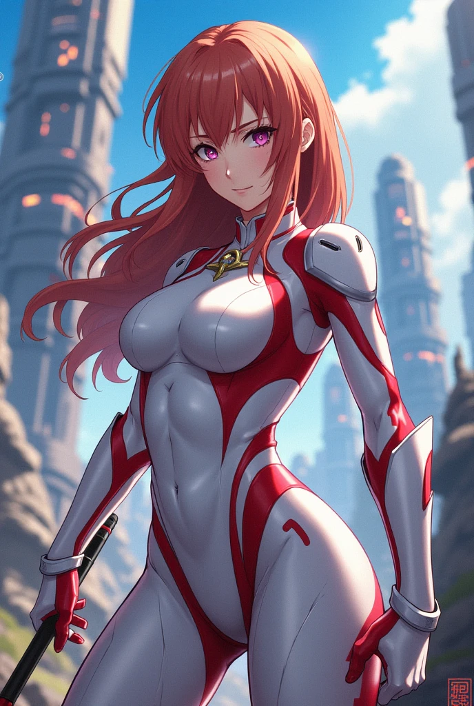 Garota anime ruiva com armadura vermelha, 16 anos, corpo bonito, seios grandes, postura de luta, postura de combate, garota sexy, red hair with braid, beautiful lighting, sombras suaves, olhos azuis, pernas bonitas, hair with braid, estilo anime, Ranma Chan, Autora Rumiko Takahashi, Baseado em obra de Rumiko Takahashi, Anime Ranma 1/ 2, decote sexy, quadril robusto, corpo inteiro, corpo completo, busto grande, garota jovem com corpo belo e bonito, garota 16 anos jovem baixa estatura, vestido armadura vermelha, garota anime, estilo anime, red hair with braid, luz bonita, armadura reluzente 