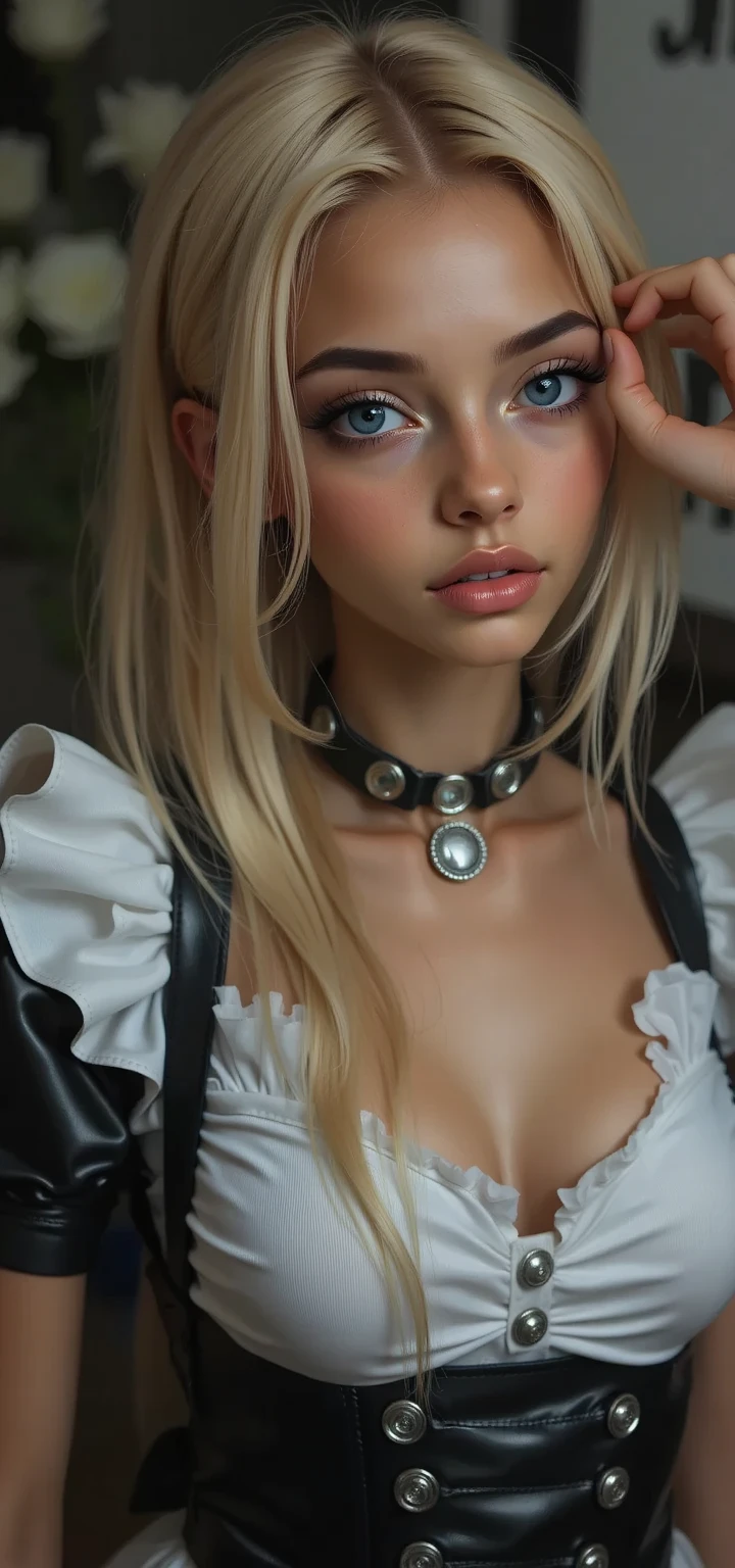 (((Gothic Fashion:1.3)),(((Lace off-the-shoulder dress))),(((Outfit with intricate lace detailing))),(Accentuate larger breasts:1.3),(European castle background:1.3),Cinderella Castle,(Flowerbed with colorful flowers blooming in the garden),(Squat:1.3),Cute and beautiful,Cute round face,Cute Smile,blush,Bold Lipstick,(Silvery white hair,Floral knit headband,Half Up、Voluminous fishtail braid,Twisted pan,),(The bangs are see-through),hairpin,hair ornaments,Detailed clothing features,Detailed hair features,Detailed facial features,(Dynamic Angle),(Dynamic and sexy pose),Professional Lighting,Cinematic Light,(Highest quality,Ultra-high resolution output images, Written boundary depth,) ,(32k quality,Written boundary depth,Anatomically correct facial structure,),(SeaArt 2 Mode:1.3),(Picture Mode Ultra HD,)