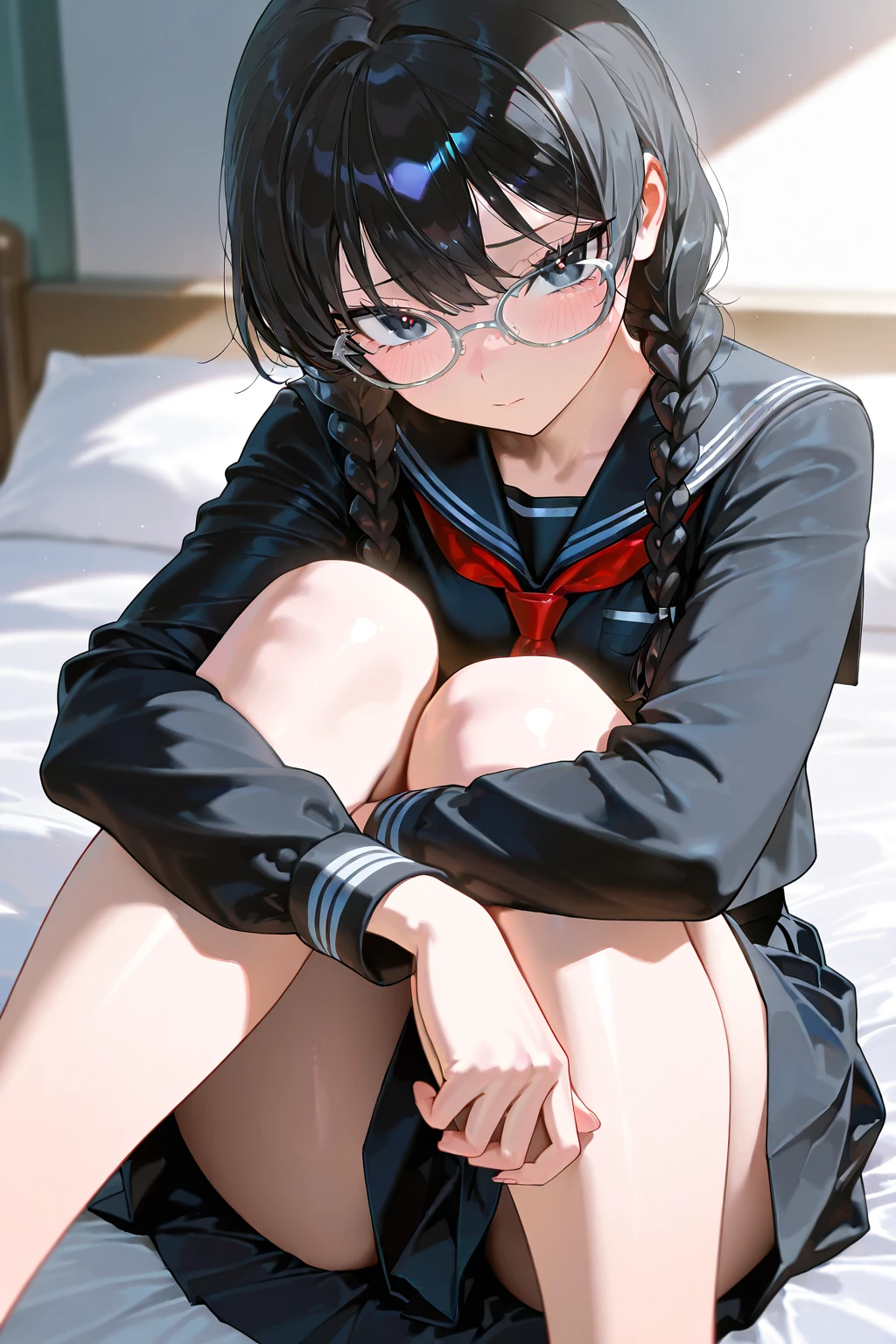 ((masutepiece,Best Quality)), NSFW,(After sex:1.5) ,((1girl is wearing glasses)),(Lori,child,13 years old:1.5), Full limbs、complete fingers、flat chest, A dark-haired,Shorthair,Small butt,Small eyes、Dress like a sailor and baseball cap,beatiful detailed eyes,(disgusted eye,Glare:1.2 ), hotel room,Lying down,groin, poneyTail,(Love juice is dripping from her crotch:1.2),clit, Vagina,((cum in pussy:1.2)),cum on body,bukkake,afterglow,(Sweat:1.1),(Steam breath:1.2), 8K, 超A high resolution, Official art, Illustration,