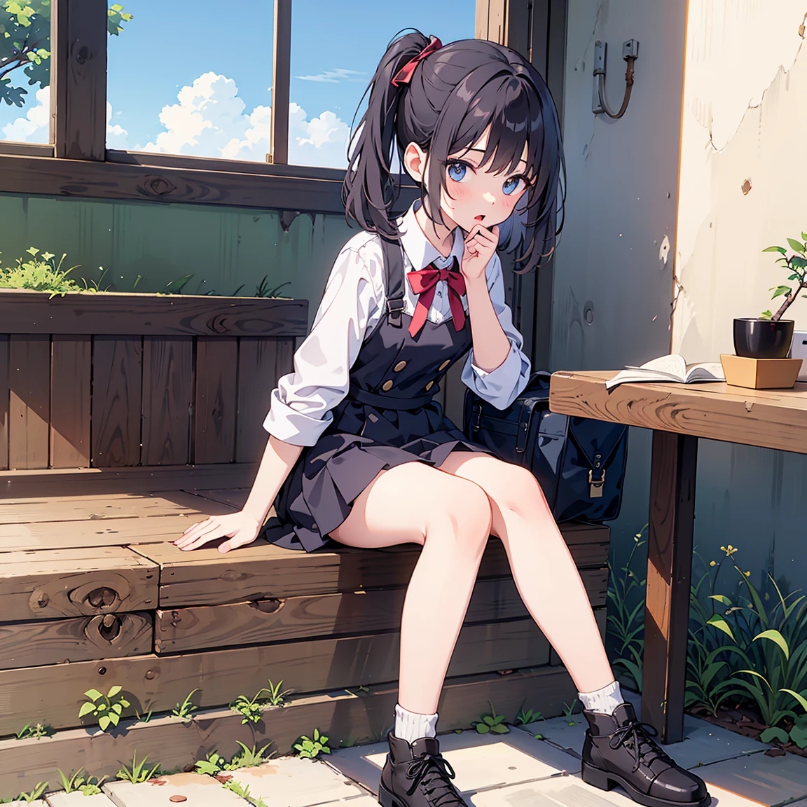 Masterpiece, high quality, high resolution, perfect face, realistic skin texture, young girl, alone, solo, lolita, chibi, feminine fashion, focused gaze, bangs, skirt, long sleeves, uniform, full body, black pantyhose, outdoor, shoes, seraphook, bangs, blurred, stylish skirt, Black pantyhose, hair in a bun, unusual nostalgic view of the world, fine cobblestones, distant background, artistic shading, best illustration of a beautiful woman, resting head, girl making a mocking gesture, movie scene, expressive actor
Blake.
akane kurokawa, 1girl, short hair, blue hair, green eyes, black hair, medium hair, white shirt, collared shirt, , vest, white shirt, sweater vest, black vest, blue necktie, one-length bob, create bangs, add some lightness to the area around the face, and leave the ends of the hair thick throughout. dark blue-purple hair, blue eyes,anime,girl,sexy