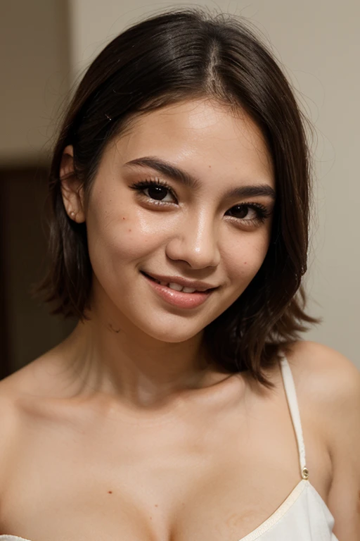 Beautiful brunette woman, (22 years old, seductive look), small moles on her face, in a nightclub, smiling with teeth, beautiful straight white teeth, showing teeth, ((full-body photo, entire body visible)) elegant outfit, wearing an elegant black dress, smiling with teeth, wearing high heel pumps, dancing, body, background other people, she has big pouty lips with lip filler, defined cheekbones with cheek filler, and wearing some blush. She has glowing sexy eyes and wears smokey eye makeup. She seems to have a slightly mixed Filipino and European appearance. Her nose is very thin and small. She has a toned body, Masterpiece, best quality, ultra-detailed, canon (looking at the viewer: 1.2) (skin texture) (film grain: 1.3), cinematic lighting, side lighting, extra high resolution, better shadow, raw, (realistic photo) (best quality) (detailed) shot with a Canon EOS R5, 50mm lens, F/2.8, HDR, (8k), 8k UHD, DSLR, good quality, film grain, Fujifilm XT3, Film stock photography 4 Kodak Portra 400 camera F1.6 lens, rich colors, hyper-realistic.