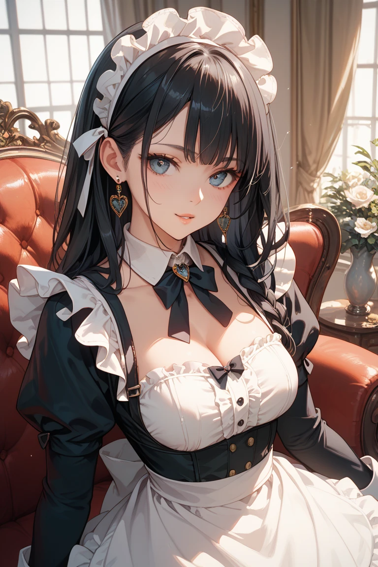 (Pure Color: 0.9), (Color: 1.1), (Masterpiece: 1,2), Best Quality, Masterpiece, High Resolution, Original, Highly Detailed Wallpaper, Beauty, Beauty, Victorian, Dress, Melancholy, Big Breasts, --auto --s2