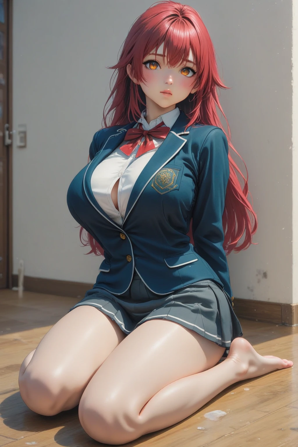 anime girl, 1 person, orange hair, Glasses, crown,maid,cat ear, foreground, big breasts, tights, Sitting на столе,open chest, underwear, maid suit, Shy, blushing, lifting skirt , Bright sky, Sitting, legs crossed, high heels,open chest, underwear, Middle-aged women, blushing, lifting skirt, showing off underwear, (full HD 4K+ Image