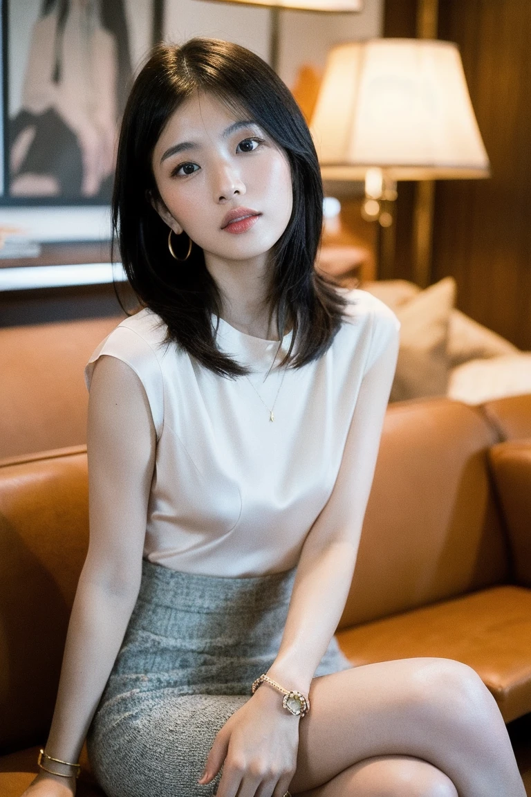 (One girl), short hair, Great face and eyes, smile, energy, vitality, (camisole, Lace panties:1.2), (camisole with open chest:1.4), (highest quality:1.4), Very detailed CG 統合 8k 壁紙, Very detailed, High resolution raw color photos, Professional photography, Realistic portraits, (Bedroom), Straddle, White Wallpaper, Portrait of sexy girl, Feelings , Exposure, (View from below:1.1)