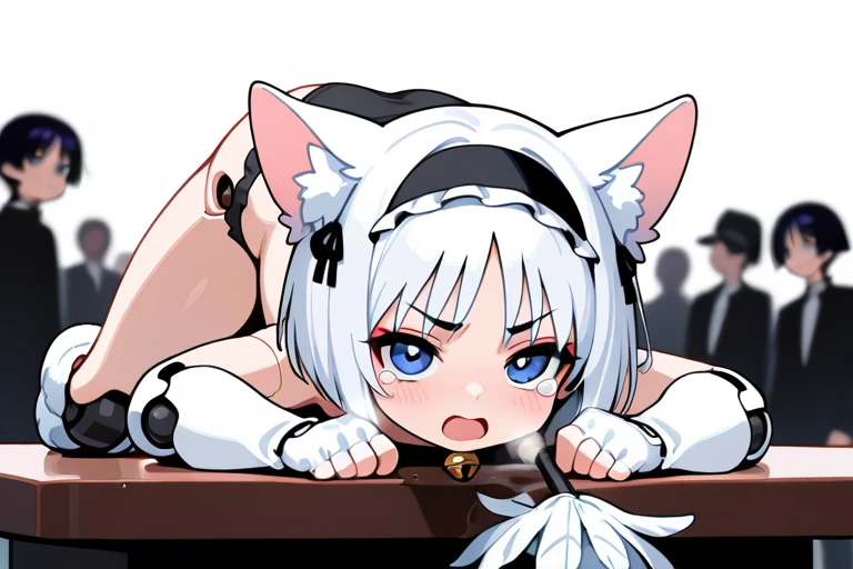 huge breasts:1.5, full nude:1.4, beautiful foot, beautiful hand, masterpiece, highest quality,1 girl:1.5, flat style:1.5, anime style:1.5, cartoon style:1.5, silky skin:1.5, Chibi:1.5, spread your legs:1.5,drips of sweat:1.5,spread the anus:1.5, spread your pussy:1.5, in the heat:1.5, M-shaped spread your legs:1.5, public hair:1.5, gray hair:1.5, short hair:1.5, slave in chains:1.5, Chain neck:1.5, garter belt:1.5, big red eyes:1.5, wolf ears:1.5, screaming:1.5, thick eyebrows:1.5, Raped from behind with huge dick:1.5, huge dick in pussy:1.5