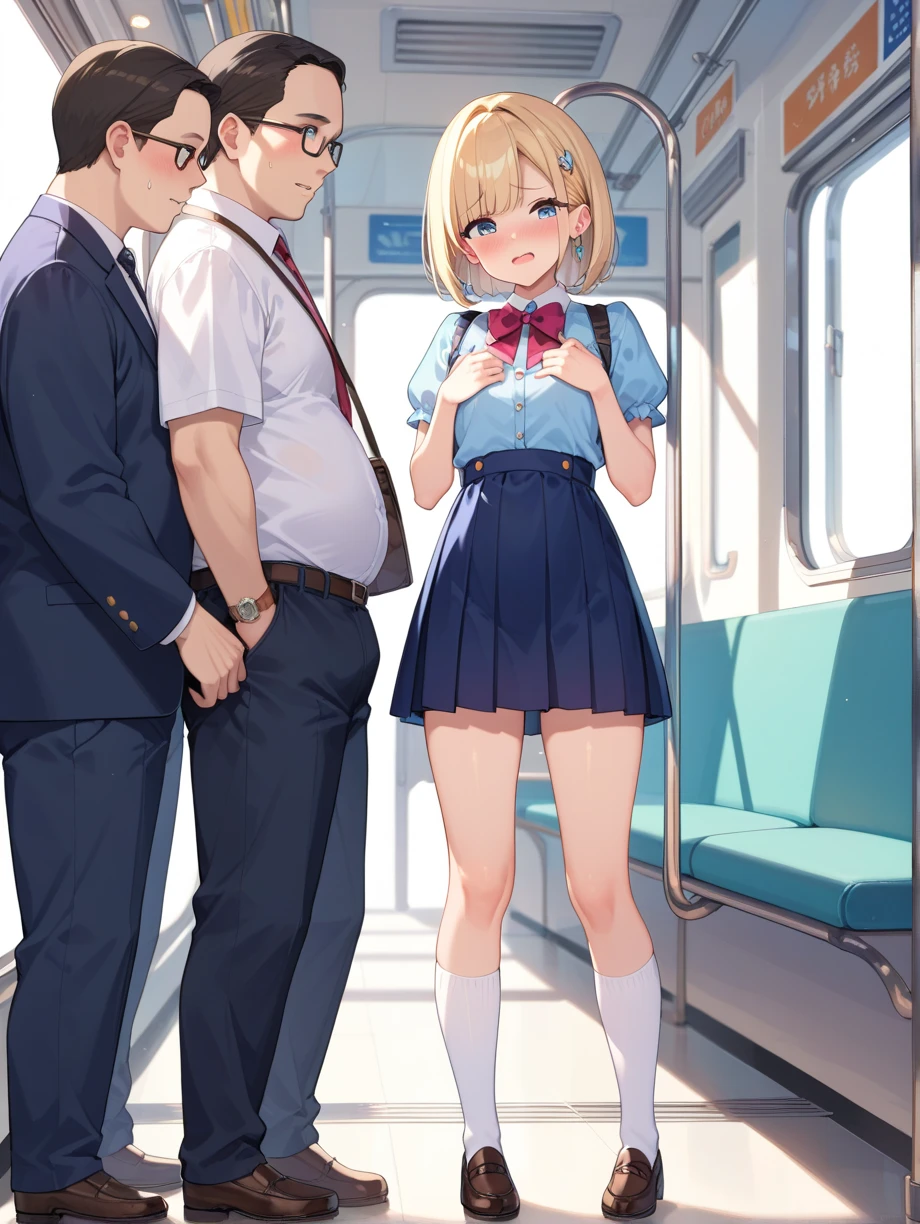 Get to grips, ,
High school girl grabbed by the buttocks on the train,
, pleated skirt,
Beautiful One Girl,
3 men,
(molestation),
Man grabbing girl's ass on train,
Man grabbing girl's chest on train,sex,score_9,score_8_up,score_7_up, best quality, masterpiece
