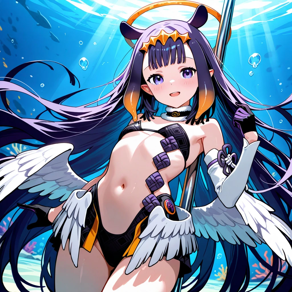 a close up of a card with a woman in a bikini, peace sign, knights of zodiac girl, full card design, [ tarot card ]!!!!!, trading card, trading card fond, mika kurai demon, mayuri shiina, the front of a trading card, front trading card, portrait knights of zodiac girl, ssr card, angel knight girl, blue djinn