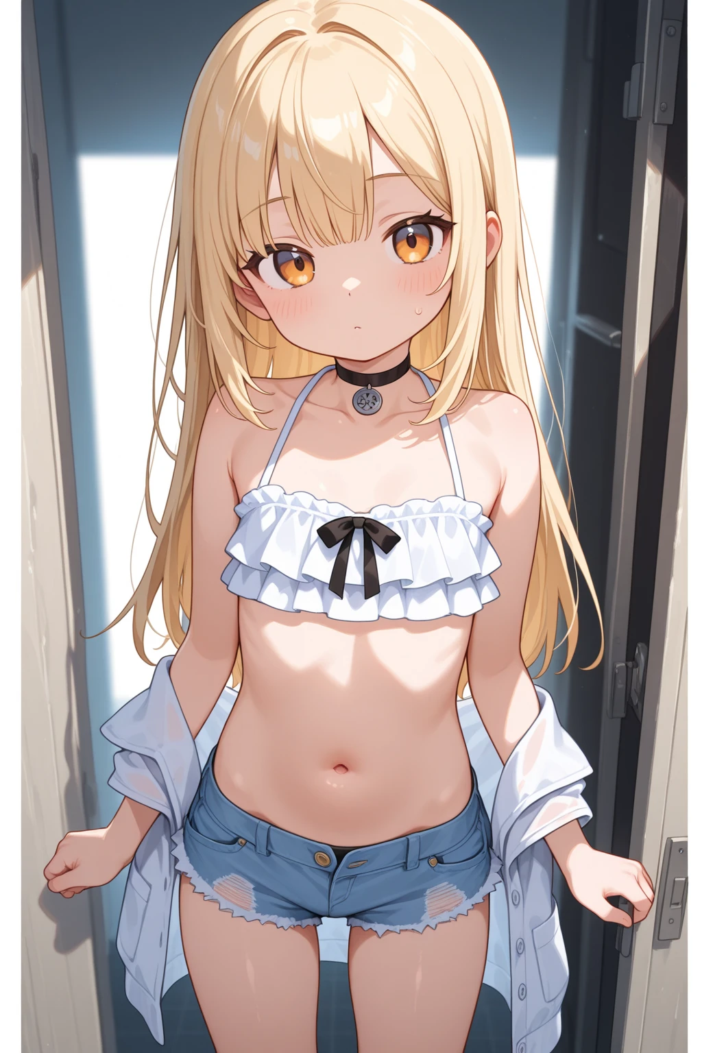 girl、かわいいgirl、naked、全naked、full nude、cute crotch、（small breasts）、skirt、bra、