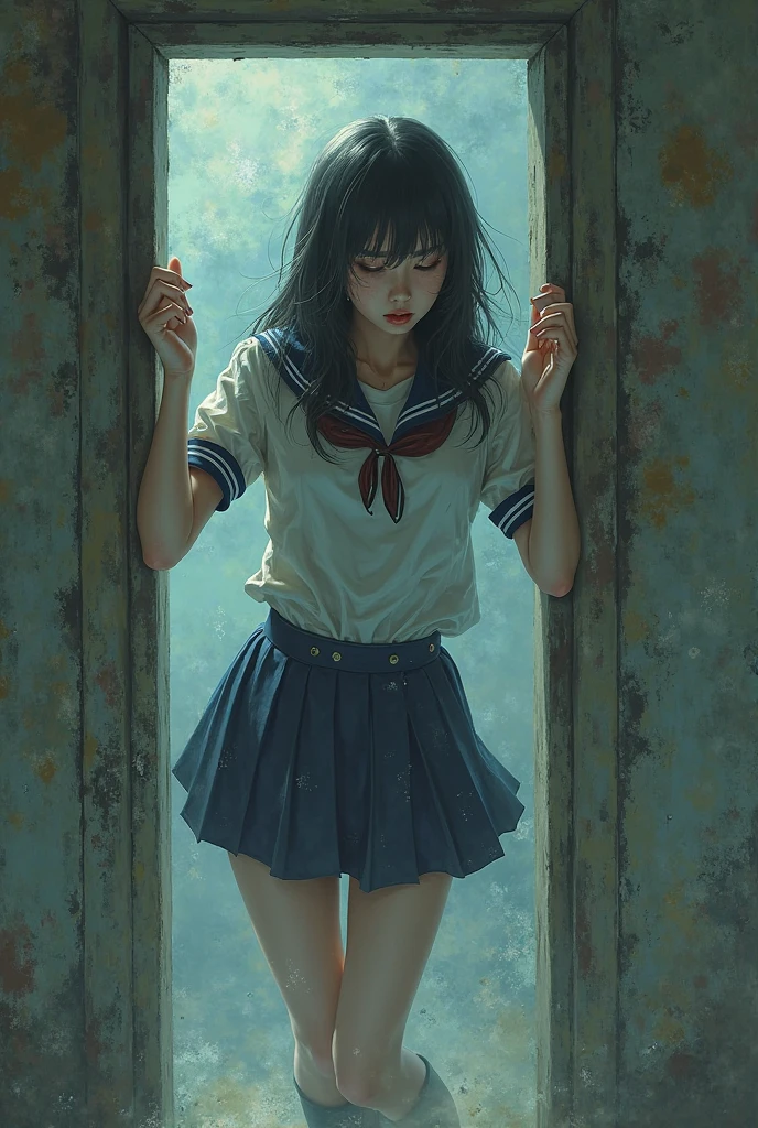 The girl was stabbed in the stomach by the boy，Curled up in a corner