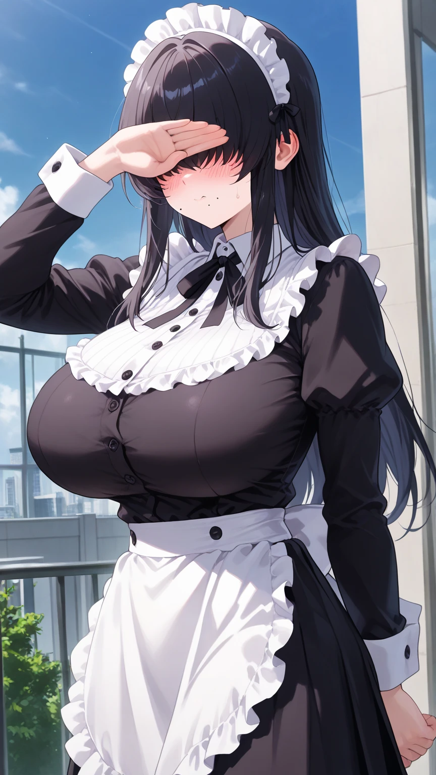 huge breast,best quality, masterpiece, highres, solo, (ch_en_arknights:1.10), (maid:1.40), (long maid dress:1.15), 27