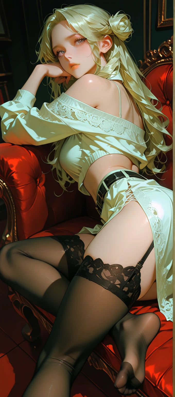 (Obra maestra: 1.2, La mejor calidad: 1.2, Beautiful, alta calidad, High resolution: 1.1,), Detailed aesthetics, extremadamente detallado, soft ambient lighting, 4k, ojos perfectos, Cara perfecta, perfect ilumination, Cabello largo y negro, ojos brillantes, pelo entre los ojos, Cabello largo, Mirando al espectador, labios separados, rechoncho, Ojos azul diamante, Ocean blue eyes, solamente, Brazos a los lados, (Tema azul) (( Elle Fanning )) , in lingerie looking in a mirror, molestar, liguero, Intimate Wear, Pajarito de miel, Sensual y atractivo, Wearing sexy lingerie, lingeries beauty, laced lingerie, Arneses y ligas, thin black lingerie, Ligas, Intimate Wear!!, cintura - disparo, Detalles exquisitos y suaves, Sensual, look sexy, seen from the back