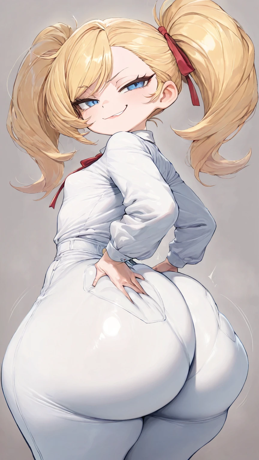 1girl, looking back, booty, blush, amazing, lovely girl, from behind, ((himikotoganova, blonde hair)), best quality, great artwork, sensual image, bouncing ass, (white background, shy, simple background, clean:0.9), eyes detail,
