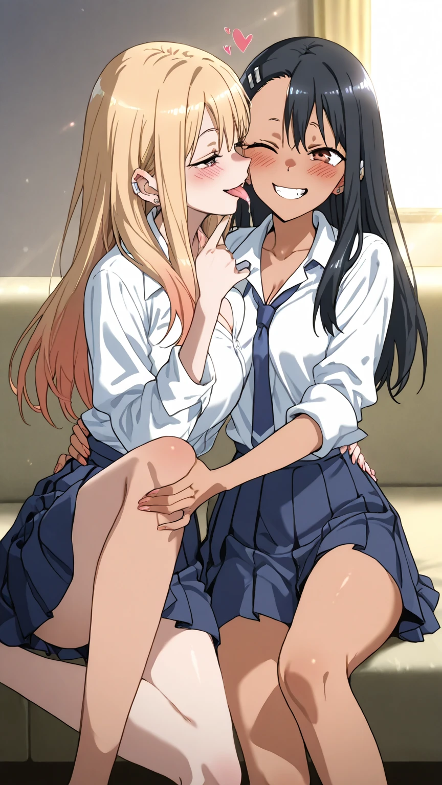 score_9, score_8_up, score_7_up, source_アニメ, highest quality, masterpiece, 1girl and 1boy, (1boy femnin, otokonoko, femboy, long hair), futa is male, futa is bigger, femdom, forced, uncensored, Crossdresser gives blowjob to futanari girl's penis