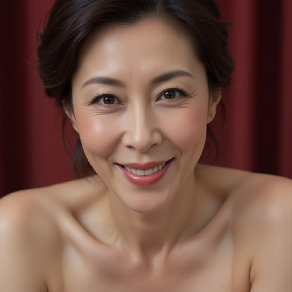 bun hair, (Tan Sri Dato' Michelle Yeoh), His body is too thin & Naked at Flood, Best Quality, Ultra-detailed, Naked, naked, naked, (Bokeh).