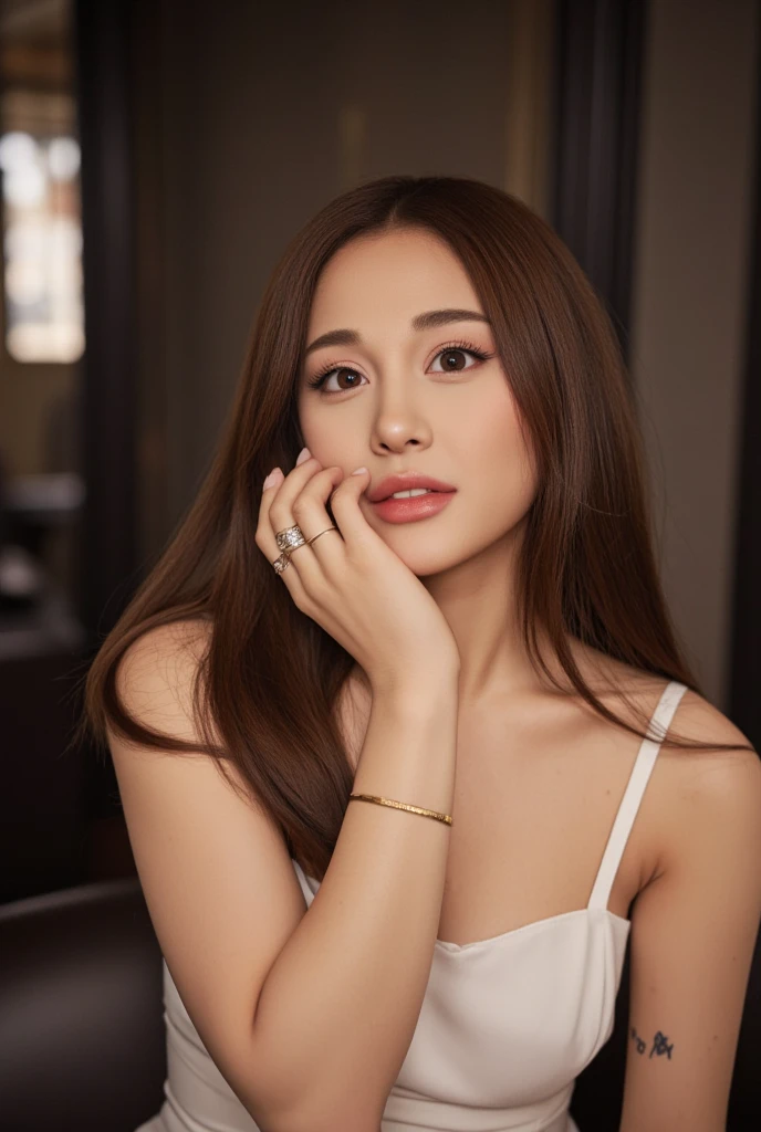 un primer plano de una mujer con un vestido blanco posando para una foto, una hermosa mujer vestida de blanco, blanca alvarez, olga buzova, olga kurylenko, anna nikonova aka new milkmaid, Victoria Gavrilenko, vistiendo un vestido blanco, El asiente, vestida de blanco, estilo de julia razumova, en ropa blanca, imagen filtrada