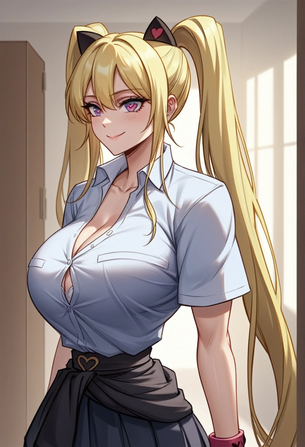 ((Masterpiece)), ((Best Quality)), Ultra High Resolution, HDR, absurderes, 8K, (1 girl), intricate details, ultra-detailed, dramatic lighting, blushing, very happy blue eyes, long blonde hair, ponytail, (golfer clothing), in a golf park, gorgeous girl, large breasts, gorgeous body, glossy skin, vivid colors, full body view, detailed illustration, detail background, shy, feminine, professional artwork, fit thighs, cleavage
