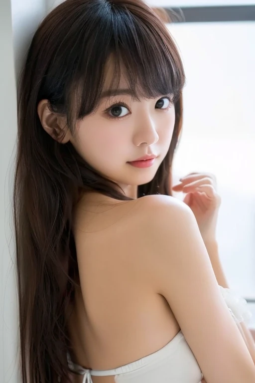 young beautiful japanese woman,, Light shiny brown messy medium length hair, Perfect dynamic composition, Beautiful Eyes, Fine hair, Detailed and realistic skin texture, Gentle expression, smile, Model Body Type、All nude、whole body:1.3、(pussy:1.3)