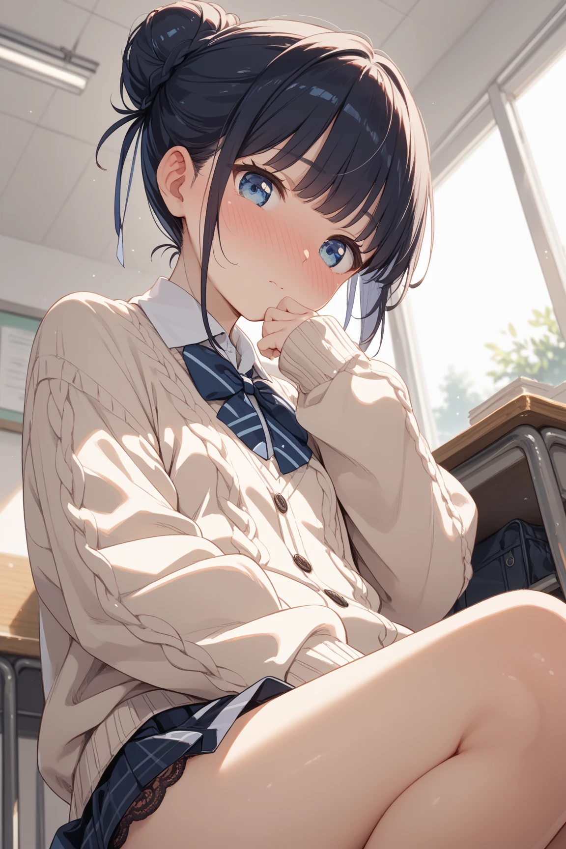 Cute girls in school uniforms were criticized for not writing homework, She cried in the classroom very aggrieved，wiping tears，Her classmates were comforting her，She was still crying