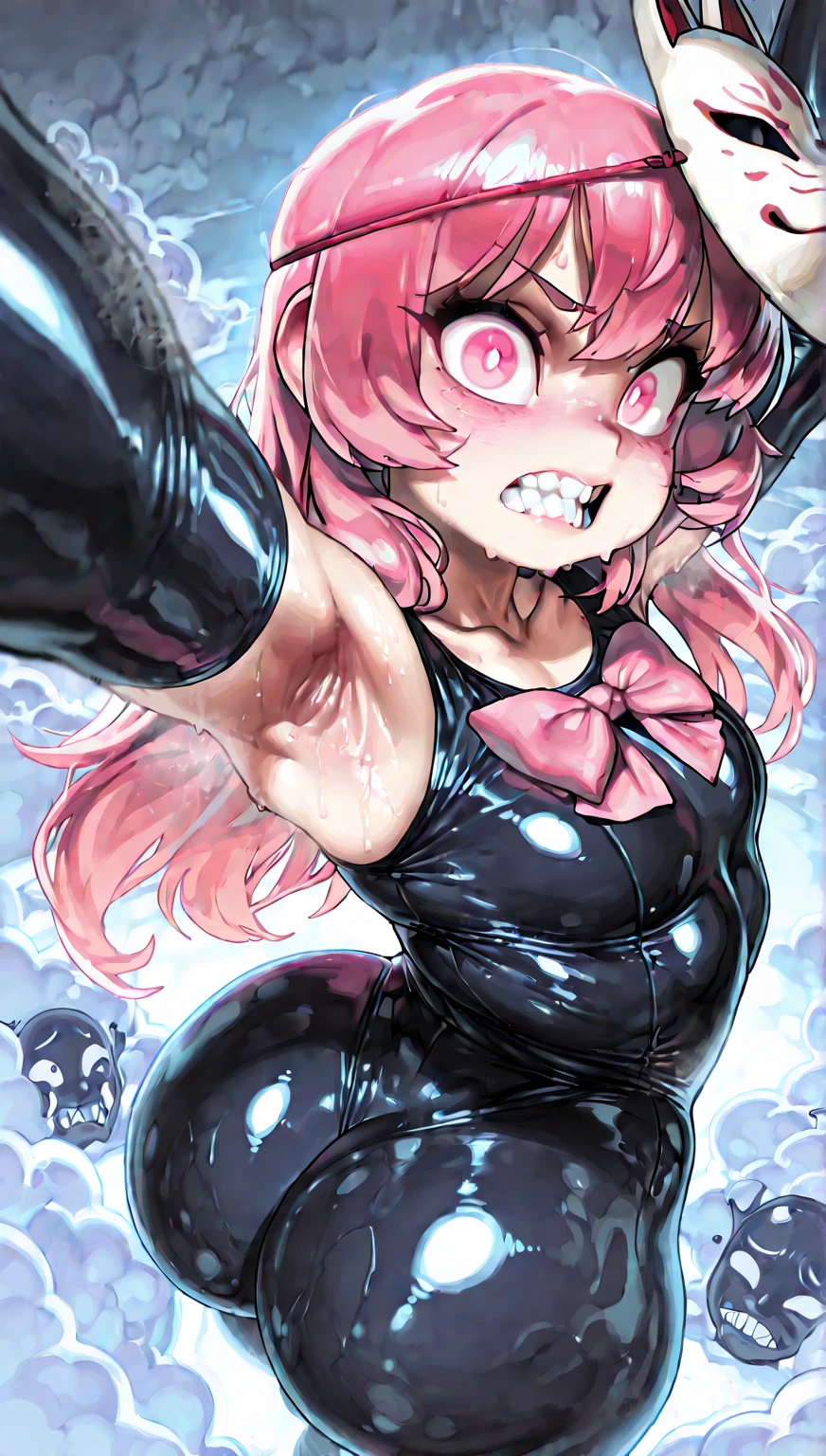score_9, score_8_up, source_アニメ,Big Breasts,makima,braided ponytail,ringed eyes,Lock,latex,tie,garter belt,,Reverse Bunny Suit,High heels,Heavy breathing,gloves,Wet and see-through,Areola,Pussy juice,front view,Used condom belt,Expressionless,Bukkake,Tentacles,kissing,Cum in mouth,trembling,Creampie