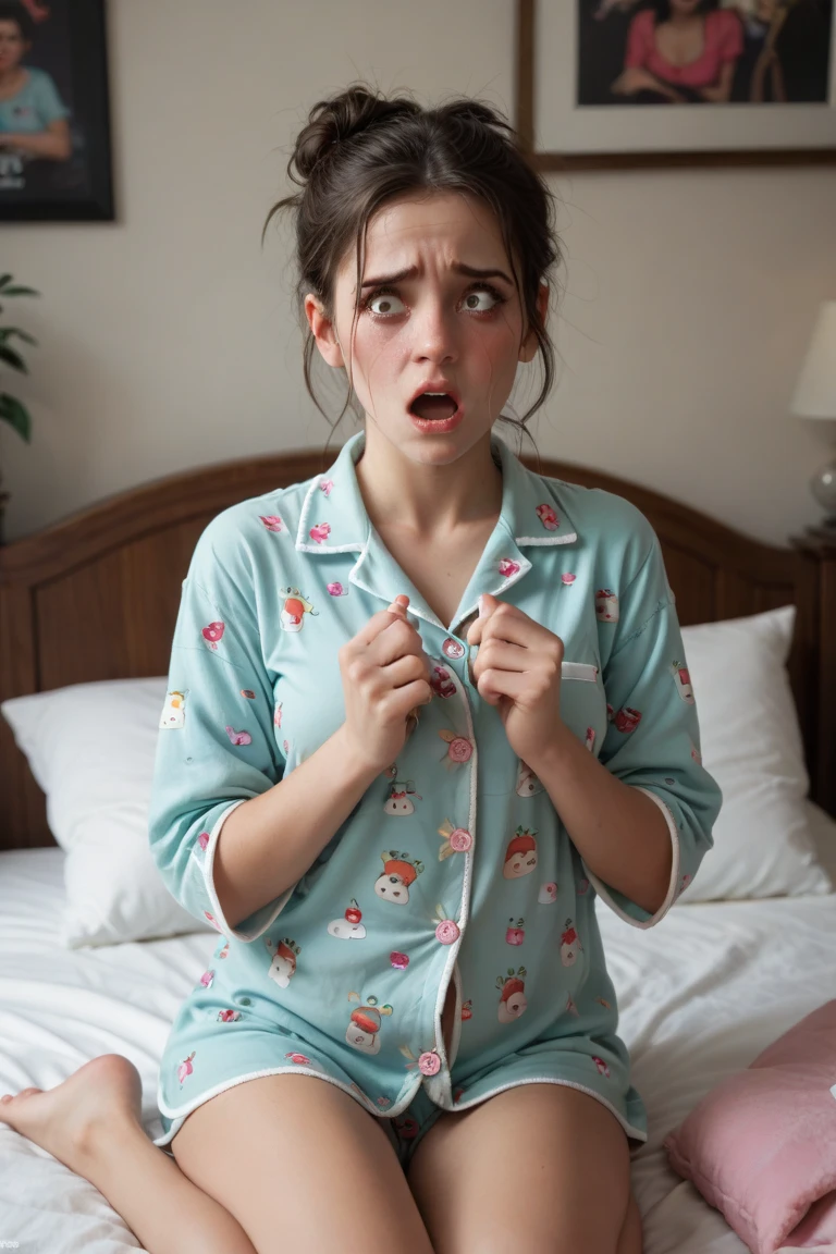 there is a girl that is laying in a blue bed with blue sheets, the girl is scared, covered with blanket, in the bedroom at a sleepover, shocked expression on her face, wide eyes shocked expression, surprised expression on her face, ???, very surprised,  light on hair, shocked look, ember, shocked expression, surprised expression on her face, shocked expression on her face, advertising photo,  smooth 3d model, multiple light sources, rim light, sharp post effects render, , perfect cgi, smooth silhouette, high intensity refraction, most beautiful vfx, blue background, realistic, 4k, high resolution, rim light detailed digital art, reflective, best quality, 4k, masterpiece:1.2, ultra-detailed, realistic, vivid colors, The image of the highest quality, ensuring every detail showcased perfectly. It in 4k resolution, allowing viewers to immerse themselves in the richness of the colors and intricate details. The realistic rendering. under the spotlight, reflecting, high-resolution image, realistic rendering