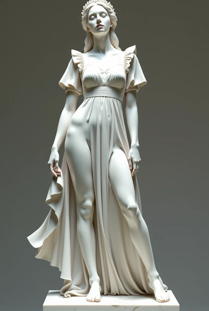 beautiful woman looking into the distance, slight smile, strong face, wind blowing dress, wet dress, see-through dress, luolirong, statue, statue by luo li rong, focused face, <lora:luolirong:1>