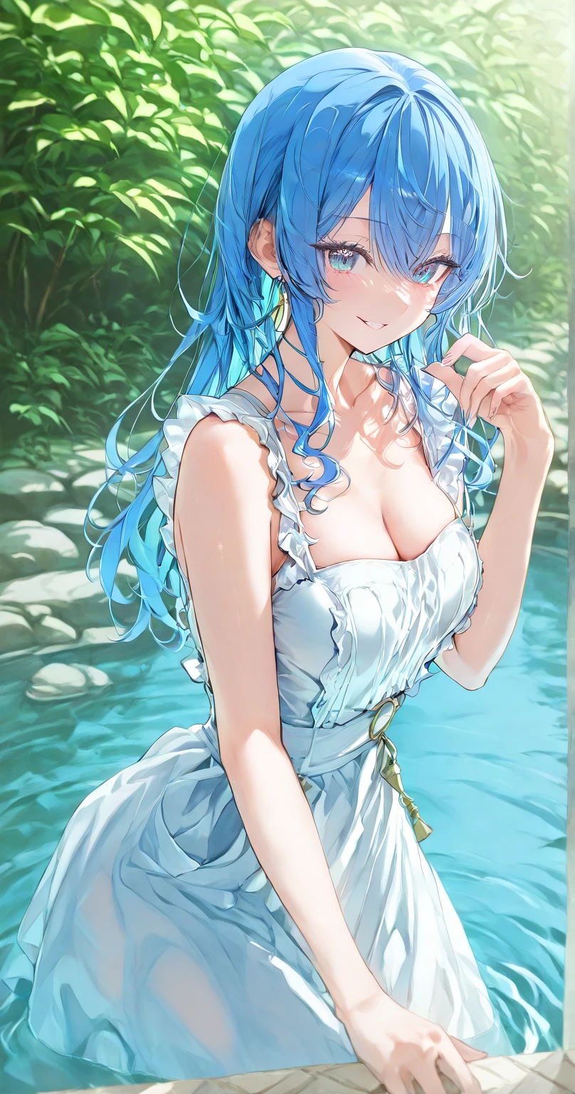 ultra-detailed, highly detailed illustration, best quality, ultra realistic 8k cg, real photo, picture-perfect face, flawless, clean, masterpiece, professional artwork, famous artwork, cinematic lighting, cinematic bloom,
perfect face, beautiful face, large eyes, perfect eyes, seductive eyes, beautiful detailed eyes, beautiful eyes, eyelashes, perfect smile, smile, happy,
sexy, charming, alluring, seductive, enchanting, mature,
(underwater:1.2), submerged, ocean bottom, sharp focus, full body,
1 girl, solo, embarrassed, blush, full-face blush, looking at viewer, standing, hand on hip,
CoralVanguard, very long hair, aqua eyes, (mermaid:1.2), (aqua elbow gloves:1.2), frills, frilled dress, (aqua dress:1.2), large breasts, midriff, <lora:Coral:1>
