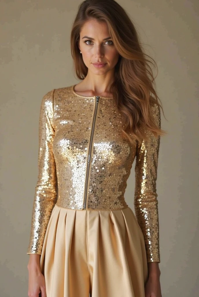 Melissa Roxburgh wearing extravagantly designed clothes and smiling