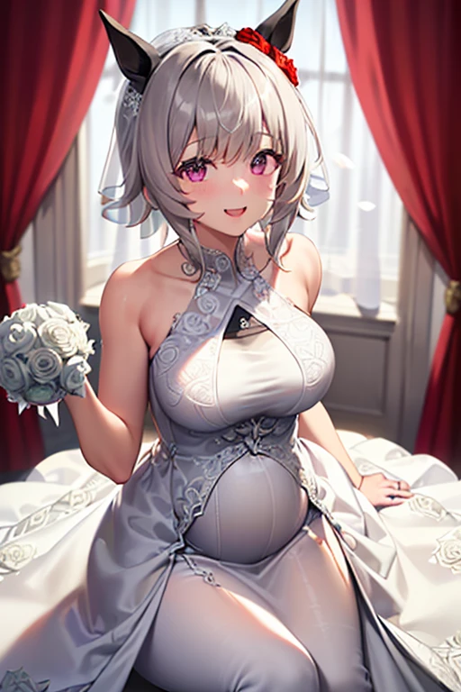 best image quality, high quality, high detail, 超A high resolution, 8K resolution, Depth of the bounds written, Cinematography, intricate details, elaborate, methodical, grow, maximum details, extreme beauty, (solo:1.5), (Jeanne_d'Arc_alter_fgo:1.1), (white hair:1.5, short hair:1.4, (yellow eyes:1.5), ahoge), (((wedding dress,intricate dress, ball gown, bridal veil,, nsfw))), (huge breasts:1.4), busty, wet skin, sweaty,steam, ((on bed:1.5)), (blush:1.2), (seductive smile:1.4), (cowboy shot:1.3)