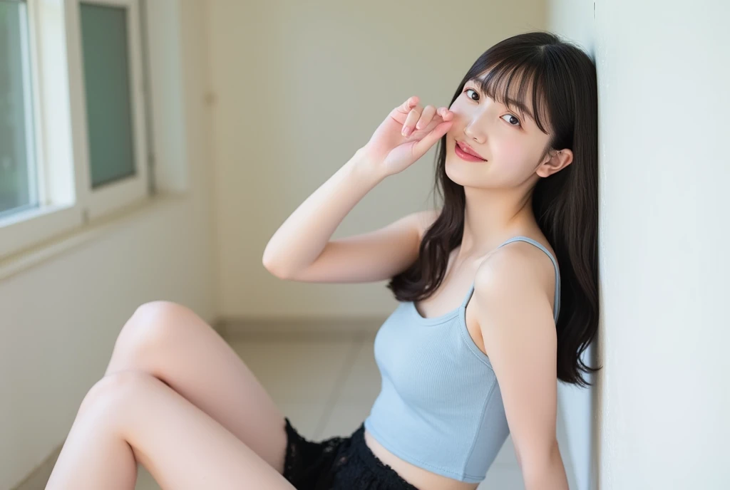18-year-old cheergirl in a light blue miniskirt(F Cup Breast)