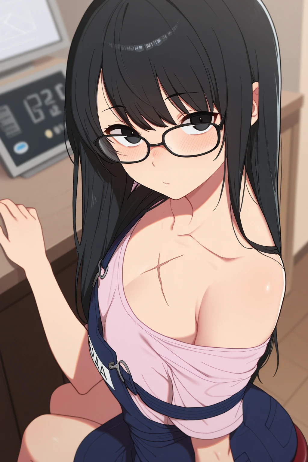 ((Upper body close-up))、(Big Breasts,Cleavage:2.0),Anna Yamada,gigantic breasts,smile、(naked:1.7)、(Are standing)、(In the classroom)、machine、(Wearing a collar:1.5)、Earrings、Earrings、bracelet,(Delicate facial features:1.5)、(masterpiece, Highest quality, High resolution, Super detailed, 8K, 4K),(Put your hands behind your head:1.5),ponytail,(Beautiful Face:1.5),Is ejaculating、Sweat,navel piercing,(nsfw:1.3 )、Show off your armpits,Spread Armpit、Absurd、Highest quality, (Volupture:1.5)、Breast milk is coming out、looks happy、Wearing glasses,(Sticking out tongue:1.5)