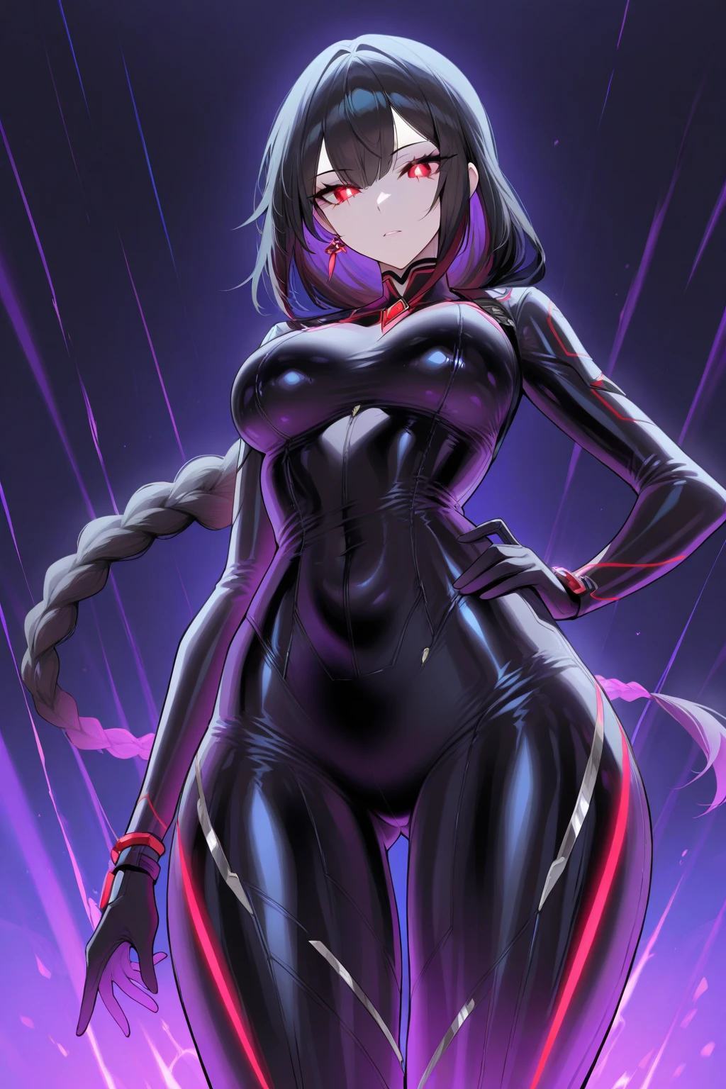 (Flat Color:1.2), Vibrant colors, highest quality, High resolution, alone, indoor, (Huge breasts:1.3), Retro Anime, sharp, Defined Line, detailed, compensate, Beautiful Face, Gorgeous eyes, , White crop top, Pencil Skirt, Black socks, From the side, Sitting,girl,whole body,(detailed face:1.2), masterpiece, fashion, Medium Hair, Black Hair, Twin tails, blunt bangs, Brown eyes,SNFW,(highest quality:1.2),1 girl,alone,Are standing_Split,bangs,Hair between the eyes,Pixelated Background,Neon Light,Sci-Fi Color Scheme,Bright colors,Metallic texture,Detailed陰影,Holographic interface,Dark atmosphere,High Contrast,sharp focus,Twigs of hair,Reflective surface,Exquisite detail,High resolution,Studio Lighting,Red accents,ambiente lighting,Artificial Intelligence Assistant, Fantasy, The Darkest Dungeon, A voluptuous succubus with a curvaceous body, Tightly Tied, Bound with heavy iron chains, fear, anxiety, Red eyes, , Browsing Caution, Detailed, 4K, masterpiece, Cinema Lighting, From above,Rubber suit,bondage,dirty,lustful eye, ((open legs and Camel Toe)), huge breast