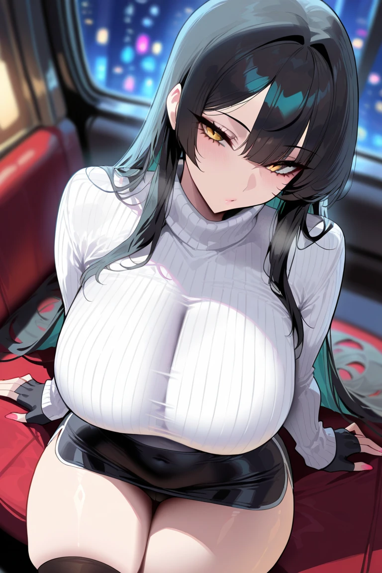 The best super busty、Black Hair、Cleavage、Miniskirt、Thighs、high resolution、Ultra HD、Knee socks、Absolute area、train、seat、Armpit、Close-up、Voyeur style、両Armpit上げ、No sleeve、Sexy、Long Hair、high school girl