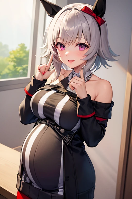 1girl, sex, dark room, best quality,8K,white short hair, red eye, big breast,cute,14 years old, on the bed, over coat , pregnancy