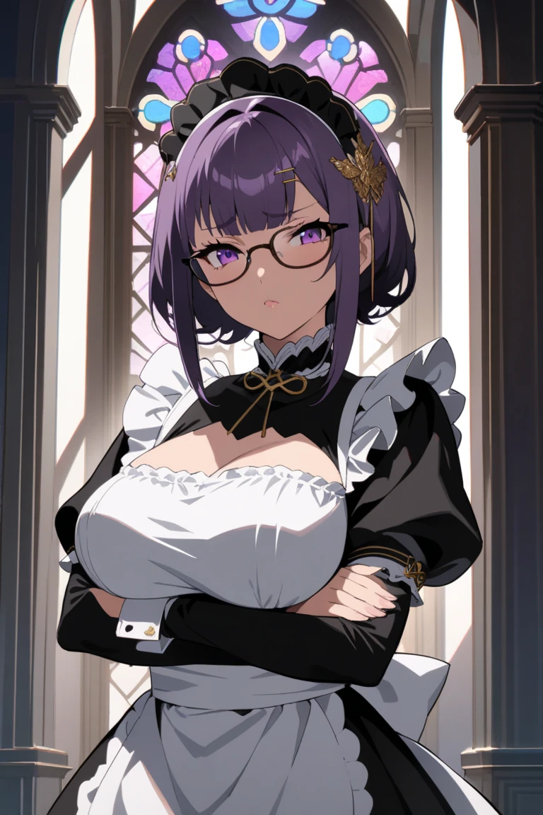 Roberta、Group、Twin braids、Glasses、gem、maid、Opaque Glasses、necklace、apron、Crosaid headdress、crossnecklace、long hair、long sleeve、bangs、Round Glasses、calf、black hair、one girl、solo、big breasts、smile
