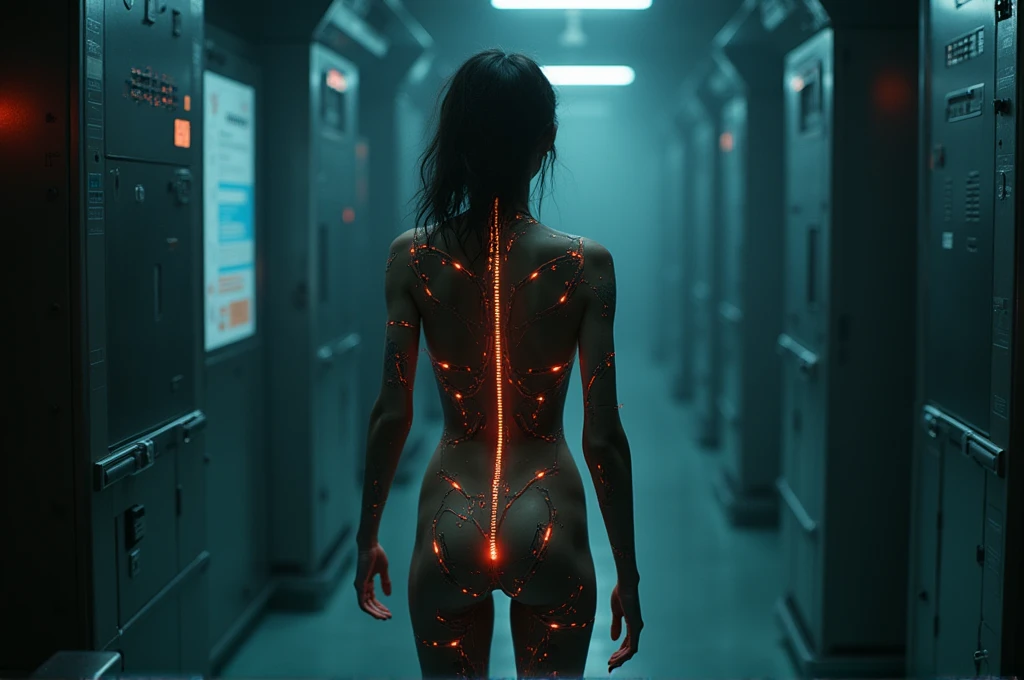 (masterpiece, top quality, best quality, official art, beautiful and aesthetic:1.2), extreme detailed,colorful,highest detailed ((ultra-detailed)), (highly detailed CG illustration), ((an extremely delicate and beautiful)),cinematic light, cultivation tank,1girl, long hair, solo, underwater, very long hair, bubble, barefoot, air bubble, breasts, bodysuit, submerged, anklet, convenient censoring, freediving, medium breasts full body,machine made joints,blood vessels connected to tubes,mechanical vertebra attaching to back,mechanical cervial attaching to neck,expressionless,wires and cables attaching to neck,wires and cables on head,character focus,science fiction,blood,