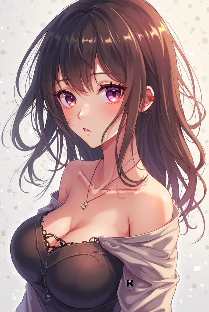 Canon RF85mmf/1.2,masterpiece,highest quality,ultra high resolution,you,1 girl,(korean mixed,K-POP idol:1.2),alone,white_shiny_skin,black eye,necklace,((Brown_length_wavy_hair)),((pink_shiny_lips)),eyelash,前hair,deal with,compensate,shiny,pore,skin texture,bracelet,off shoulder,See-through,big breasts