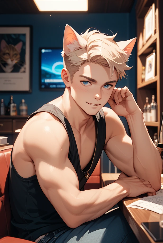 Cat-eared man blonde melancholic style sexy
