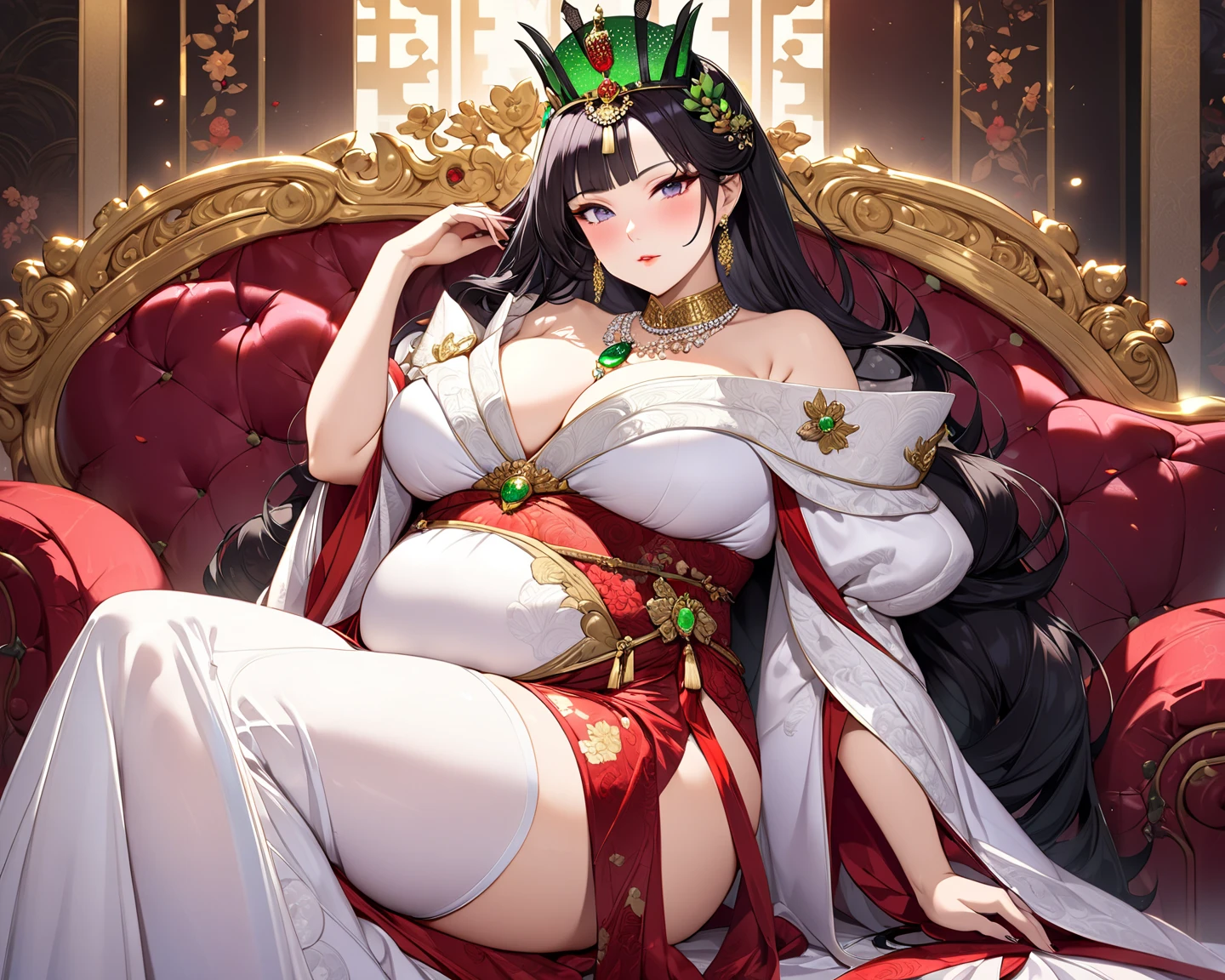 (Masterpiece: 1.5), (Best Quality: 1.5), Perfect Eyes, Perfect Face, Volumetric Lighting, 1 Woman, Mature Woman, (Whiteness: 5), Fox ears, Fox tail, green eyes, dark brown hair, massive breasts, massive cleavage, kimono, thick thighs, wide hips, sexy, bare foot, full body, seductive smiling,